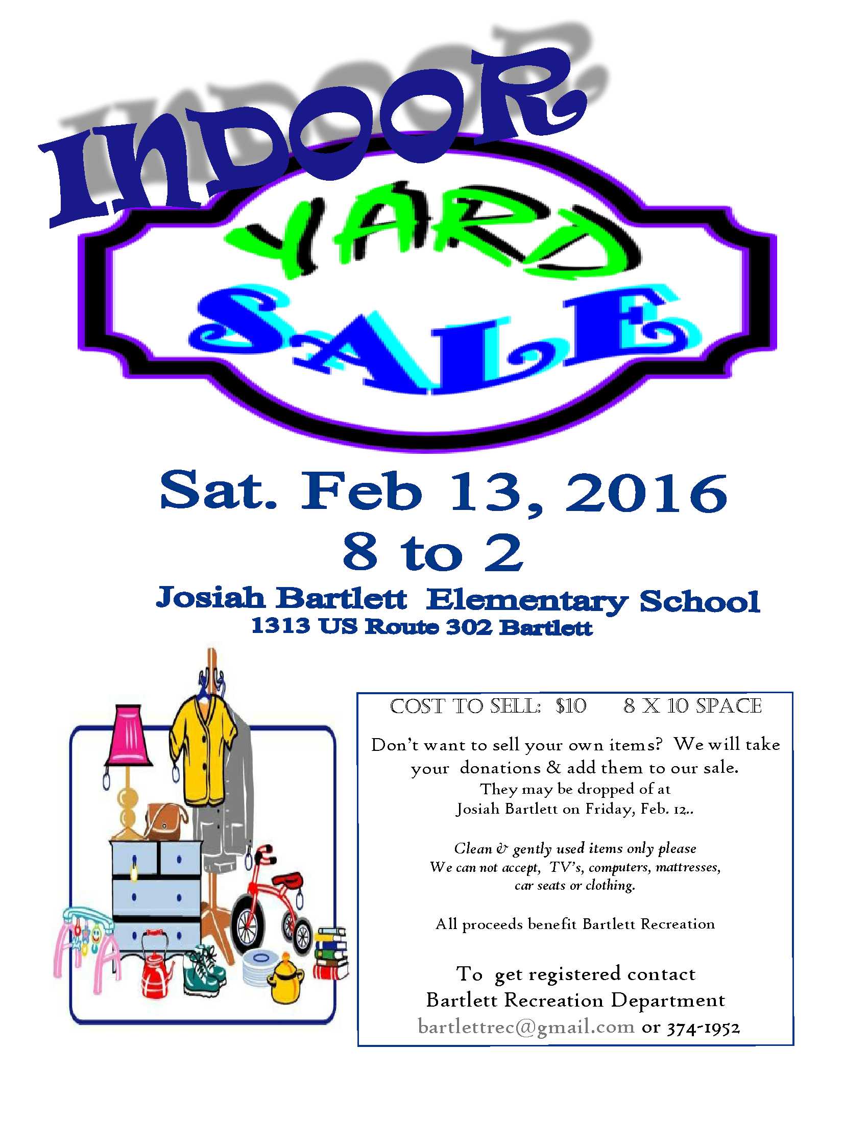 Indoor yard sale flyer 2016 Bartlett Recreation Department/ B.A.R.A.